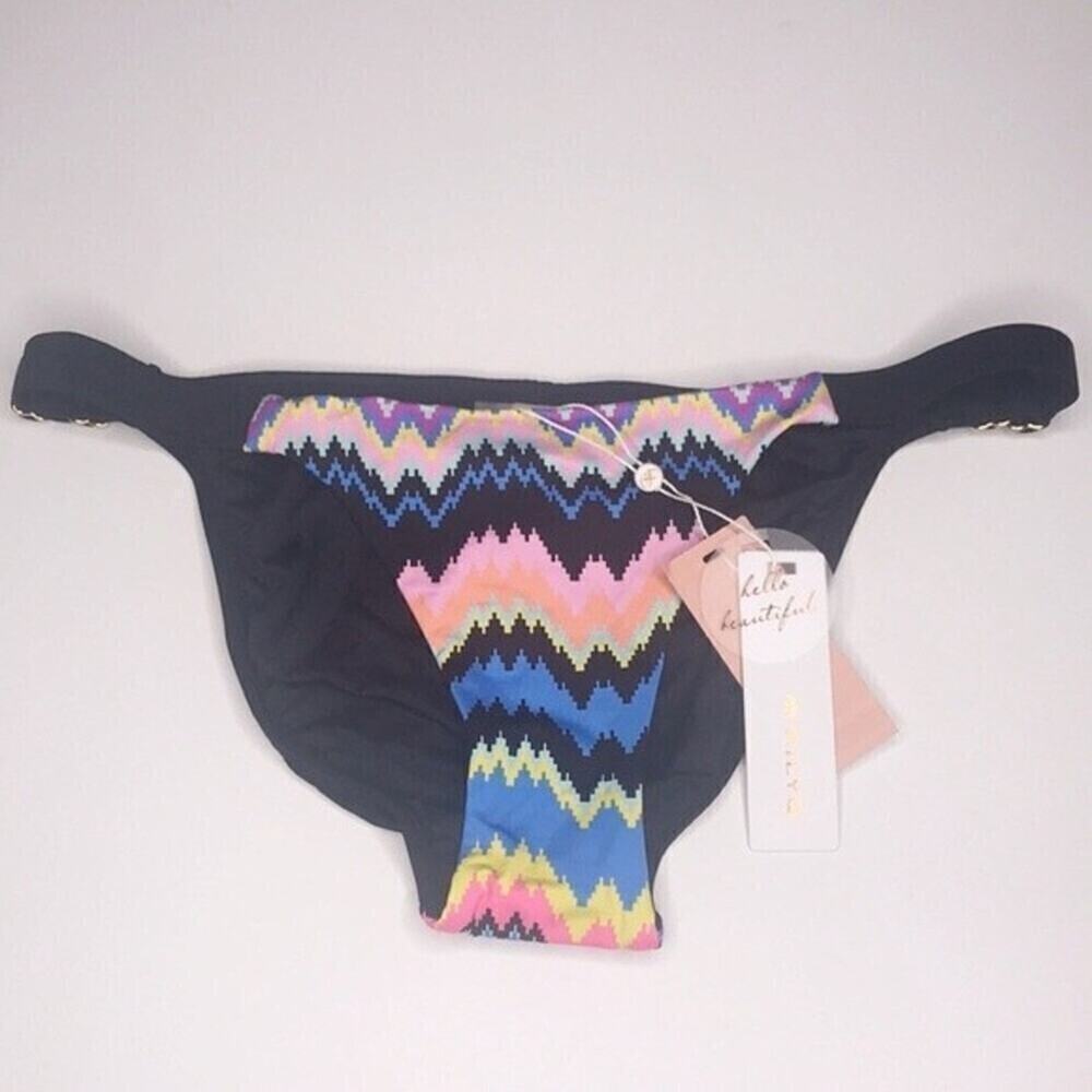 PilyQ Clara Adjustable Mix Up Full Bikini Bottoms NWT Black Multi Women's Small